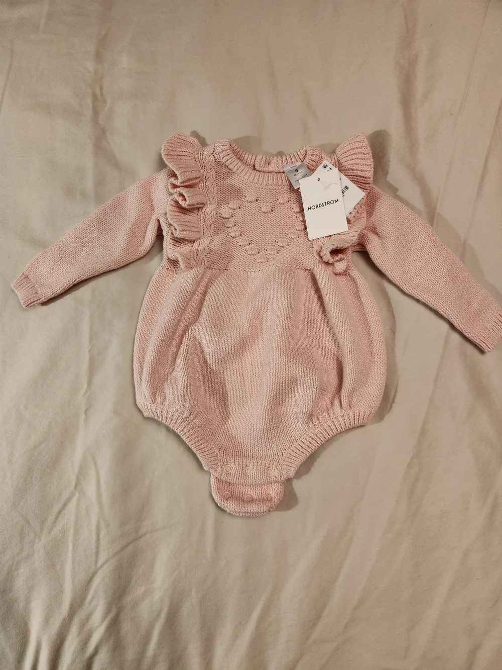 Nordstrom Pink Knit Ruffle Heart Baby One-Piece